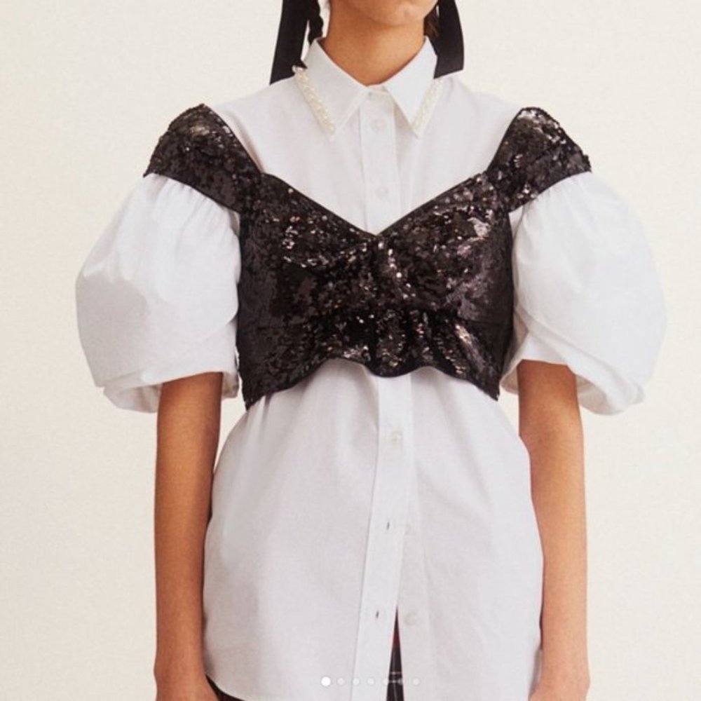 *STUNNING* NEW SIMONE ROCHA X H&M BLACK SEQUIN TOP BUSTIER M 42